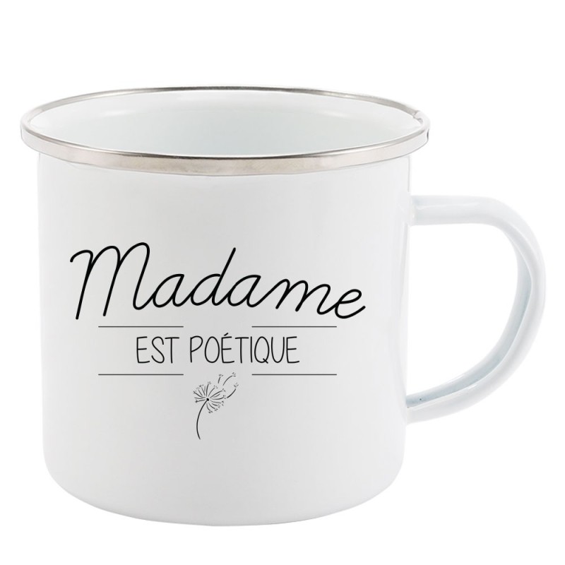 Mug Tasse Rétro en métal émaillé imprimé citation Madame est poétique