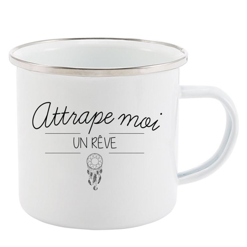 Mug Tasse Rétro en métal émaillé imprimé citation Attrape moi un rêve