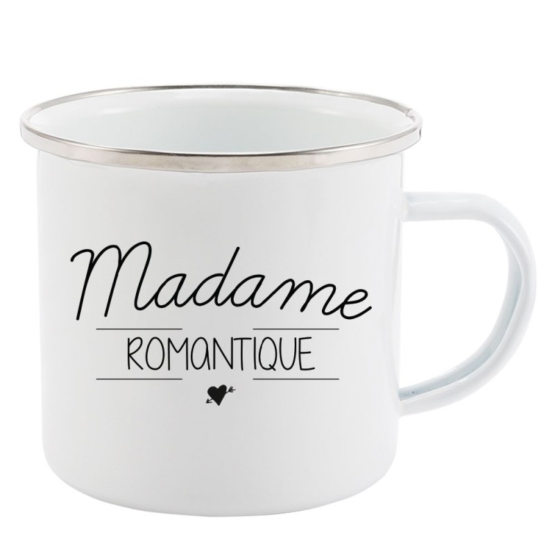Mug Tasse Rétro en métal émaillé imprimé citation Madame romantique