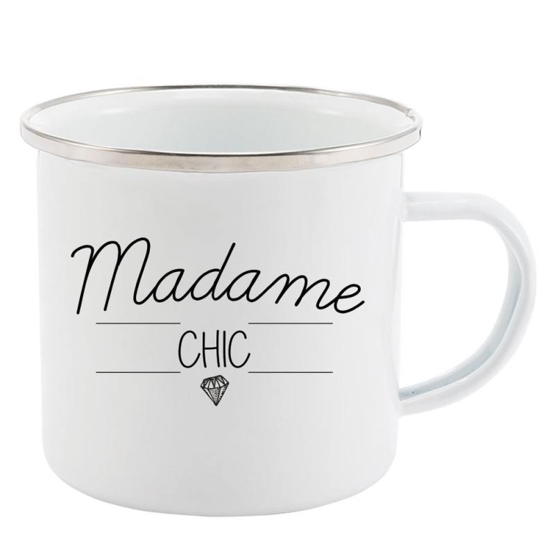 Mug Tasse Rétro en métal émaillé imprimé citation Madame chic