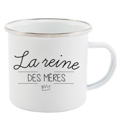 Mug Tasse Rétro en métal émaillé imprimé citation La reine des mères