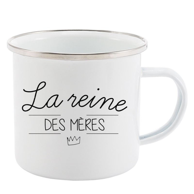 Mug Tasse Rétro en métal émaillé imprimé citation La reine des mères