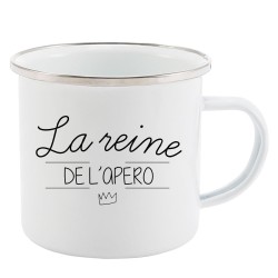 Mug Tasse Rétro en métal émaillé imprimé citation La reine de l'apéro