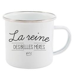 Mug Tasse Rétro en métal émaillé imprimé citation La reine des belles meres