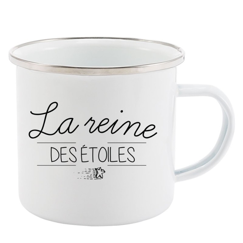 Mug Tasse Rétro en métal émaillé imprimé citation La reine des étoiles