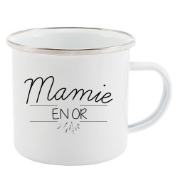 Mug Tasse Rétro en métal émaillé imprimé citation Mamie en or