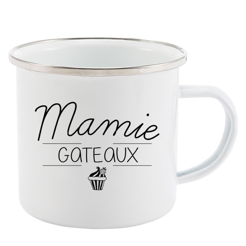 Mug Tasse Rétro en métal émaillé imprimé citation Mamie gateaux