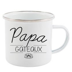 Mug Tasse Rétro en métal émaillé imprimé citation Papa gateaux