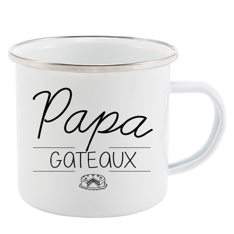 Mug Tasse Rétro en métal émaillé imprimé citation Papa gateaux