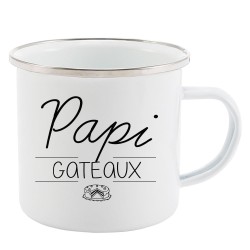 Mug Tasse Rétro en métal émaillé imprimé citation Papi gateaux