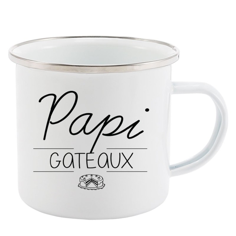 Mug Tasse Rétro en métal émaillé imprimé citation Papi gateaux