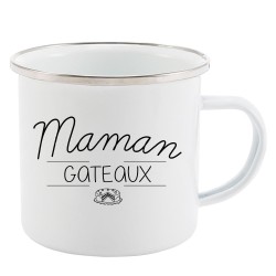 Mug Tasse Rétro en métal émaillé imprimé citation Maman gateaux