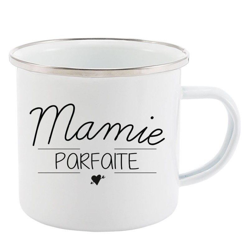 Mug Tasse Rétro en métal émaillé imprimé citation Mamie parfaite