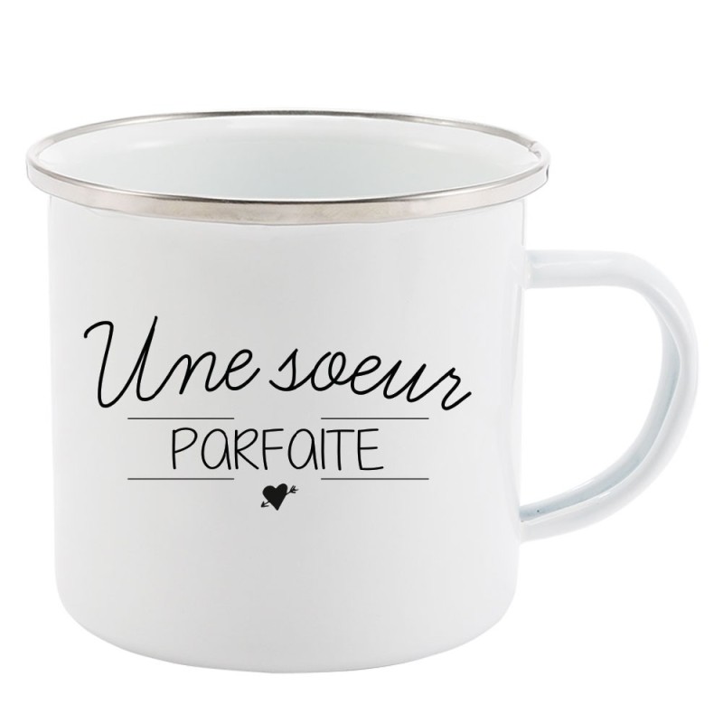 Mug Tasse Rétro en métal émaillé imprimé citation Une soeur parfaite