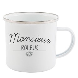 Mug Tasse Rétro en métal émaillé imprimé citation Monsieur râleur