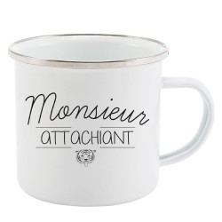 Mug Tasse Rétro en métal émaillé imprimé citation Monsieur attachiant