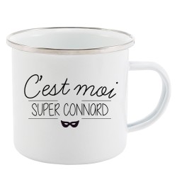 Mug Tasse Rétro en métal émaillé imprimé citation C'est moi super connard