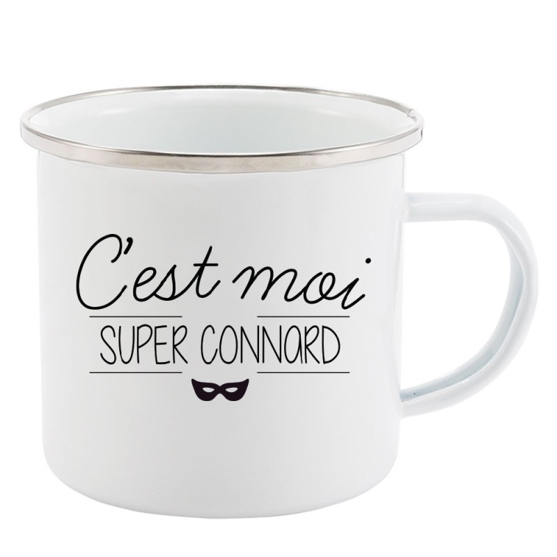 Mug Tasse Rétro en métal émaillé imprimé citation C'est moi super connard
