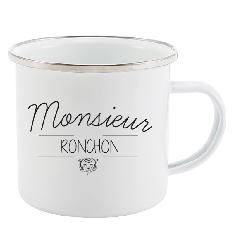 Mug Tasse Rétro en métal émaillé imprimé citation Monsieur ronchon