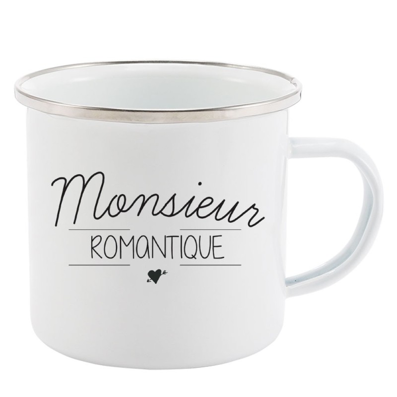 Mug Tasse Rétro en métal émaillé imprimé citation Monsieur romantique