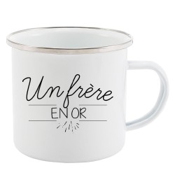Mug Tasse Rétro en métal émaillé imprimé citation Un frère en or