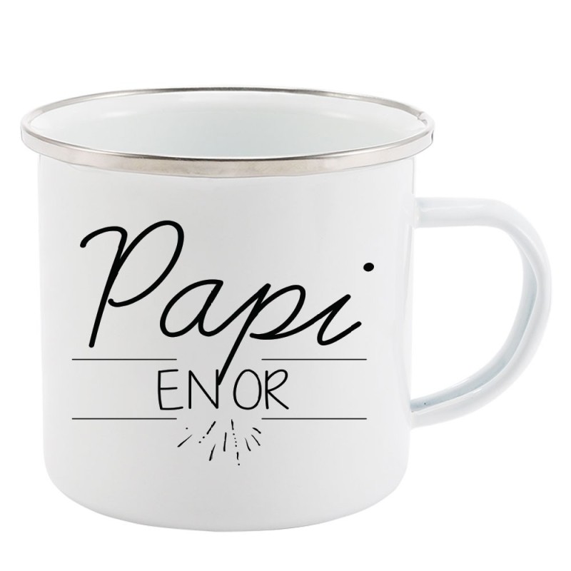 Mug Tasse Rétro en métal émaillé imprimé citation Papi en or