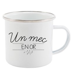 Mug Tasse Rétro en métal émaillé imprimé citation Un mec en or
