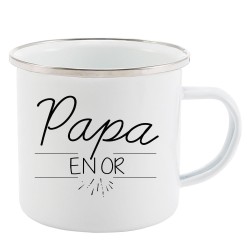 Mug Tasse Rétro en métal émaillé imprimé citation Papa en or