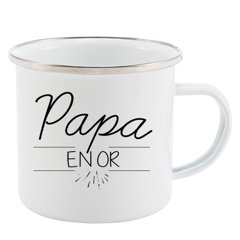 Mug Tasse Rétro en métal émaillé imprimé citation Papa en or