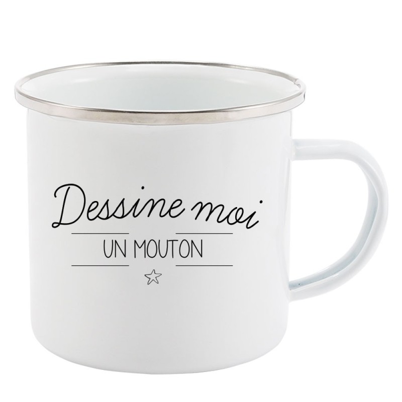 Mug Tasse Rétro en métal émaillé imprimé citation Dessine moi un mouton