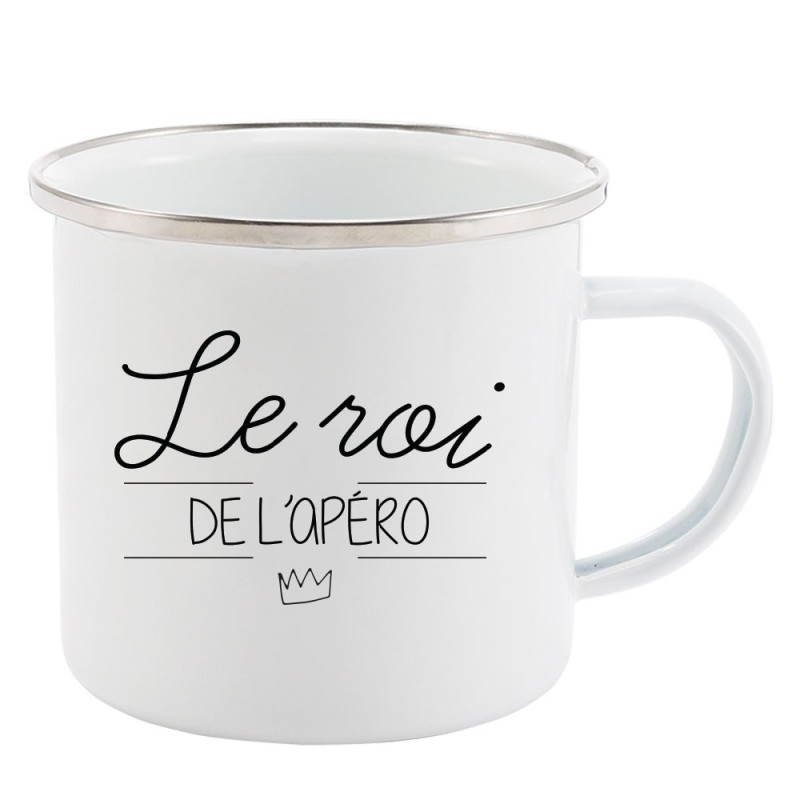 Mug Tasse Rétro en métal émaillé imprimé citation le roi de l'apéro