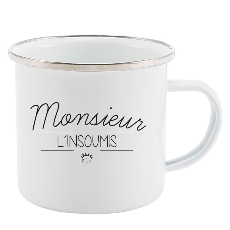 Mug Tasse Rétro en métal émaillé imprimé citation Monsieur l'insoumis
