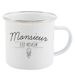 Mug Tasse Rétro en métal émaillé imprimé citation Monsieur est rêveur