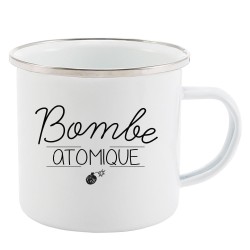 Mug Tasse Rétro en métal émaillé imprimé citation Bombe atomique