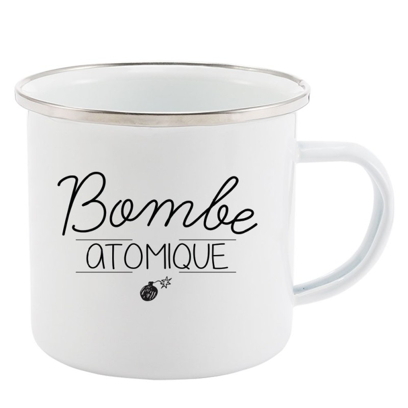 Mug Tasse Rétro en métal émaillé imprimé citation Bombe atomique