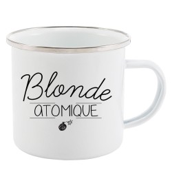 Mug Tasse Rétro en métal émaillé imprimé citation Blonde atomique