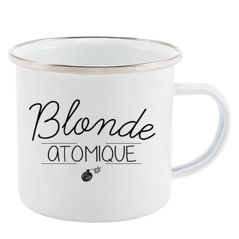 Mug Tasse Rétro en métal émaillé imprimé citation Blonde atomique