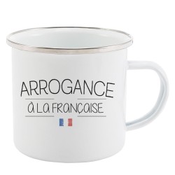 Mug Tasse Rétro en métal émaillé imprimé citation Arrogance a la française