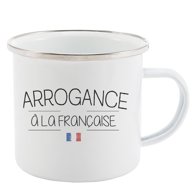 Mug Tasse Rétro en métal émaillé imprimé citation Arrogance a la française
