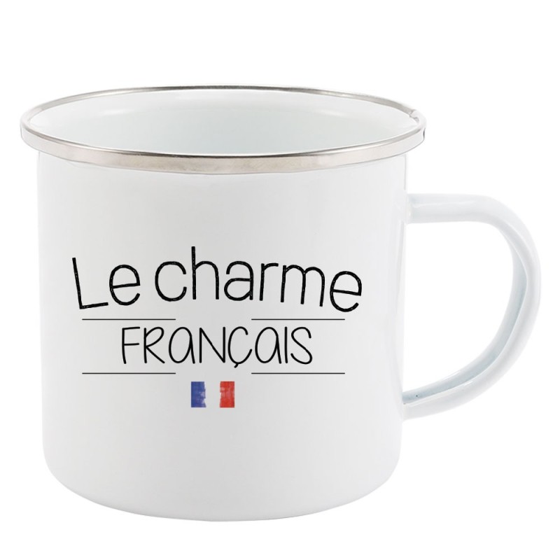 Mug Tasse Rétro en métal émaillé imprimé citation Le charme français
