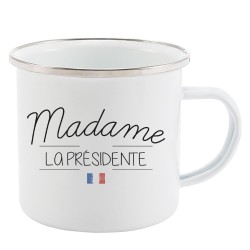 Mug Tasse Rétro en métal émaillé imprimé citation Madame la présidente