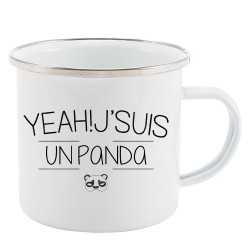 Mug Tasse Rétro en métal émaillé imprimé citation Yeah j'suis un panda
