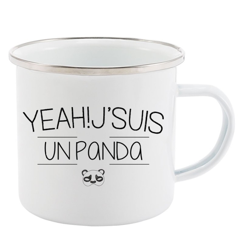 Mug Tasse Rétro en métal émaillé imprimé citation Yeah j'suis un panda