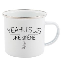 Mug Tasse Rétro en métal émaillé imprimé citation Yeah j'suis une sirène