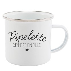 Mug Tasse Rétro en métal émaillé imprimé citation Pipelette de mere en fille