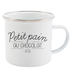 Mug Tasse Rétro en métal émaillé imprimé citation Petit pain au chocolat
