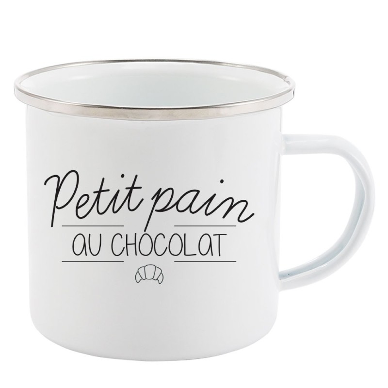 Mug Tasse Rétro en métal émaillé imprimé citation Petit pain au chocolat