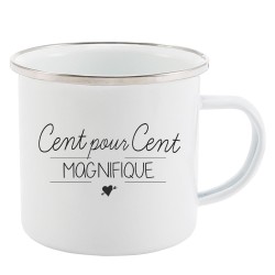 Mug Tasse Rétro en métal émaillé imprimé citation Cent pour cent magnifique
