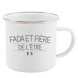 Mug Tasse Rétro en métal émaillé imprimé citation Fada et fière de l'être