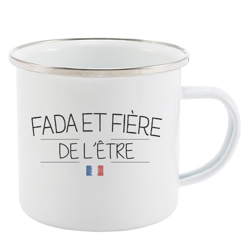 Mug Tasse Rétro en métal émaillé imprimé citation Fada et fière de l'être